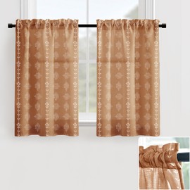 Short Curtains for Windows Bedroom 2 Panels,Farm House Mid Century Modern MCM Retro Curtains for Living Room,Rust Terracotta,24 Inch Length