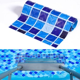 Drydiet 30" X 9" Above Ground Pool Ladder Mat, Swimming Protective Nonslip Step Pad with Texture, Pool Essentials Accessories for Floor Liners and Stairs, Blue Square Pattern