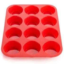 Glamified Large Muffin Tray For Baking,12 Baking Mould For Cupcakes or Muffins Non Stick Bakeware Tin | Red