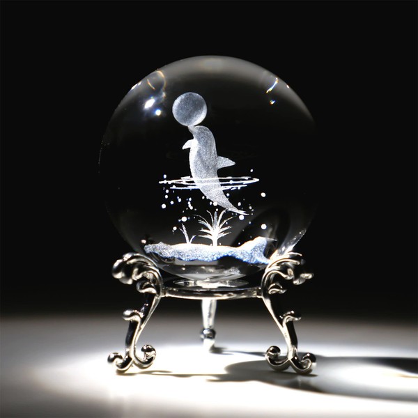 HDCRYSTALGIFTS 60mm Dolphin Crystal Ball Paperweight with Stand 3D Laser Engraved Glass Spheres Decorative Balls(Clear)