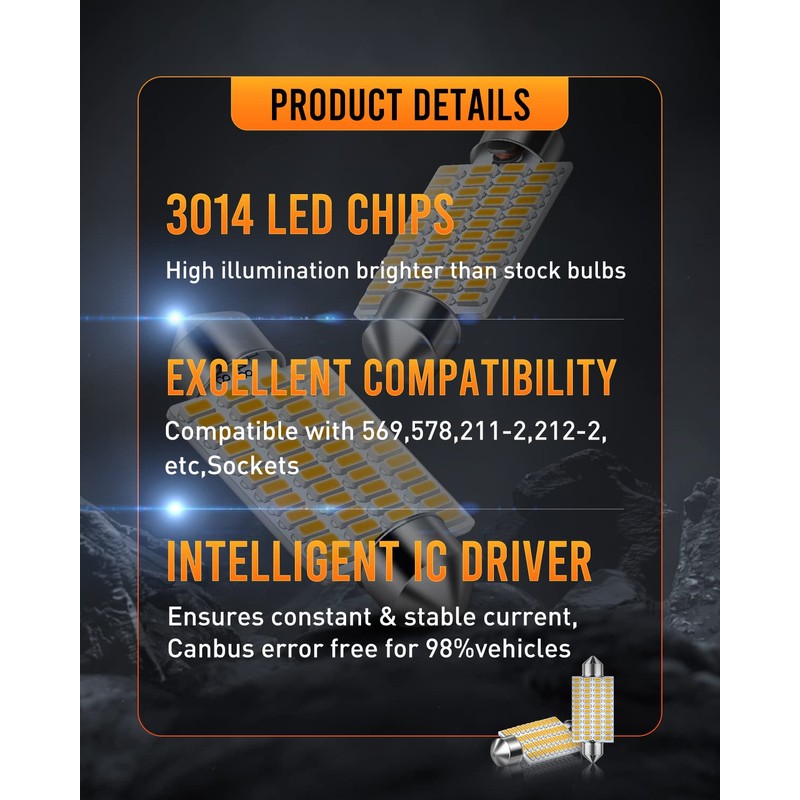 LUYED 569 578 LED Dome Light Bulbs Warm White Non-Polarity