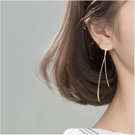 Solid 925 Sterling Silver Tassel Chain Dangle Earrings for Women Girls Long Dangle Drop Earrings Line Minimalist (Gold, One size)