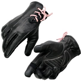 Milwaukee Leather MG7772 Women's Black/Fuchsia ’I - Touchscreen Compatible’ Laced Wrist Motorcycle Hand Gloves W/Gel Palm - X-Large