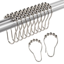 Amazer Shower Curtain Rings, Set of 12, Rust-Resistant Metal Shower Hooks Ring Shower Rings for Curtain Rolling Shower Curtain Hooks for Bathroom Shower Rod Shower Curtain Hangers, Nickel