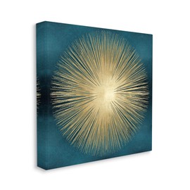 Stupell Industries Abstract Deco Sunburst Shape Over Dark Blue, Designed by Abby Young Canvas Wall Art, 24 x 24, Gold