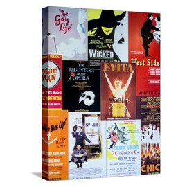 ART.COM Stretched Canvas Print NYC Street Art - Patchwork of Old Posters of Broadway Musicals - Times Square - Manhattan by Philippe Hugonnard, 12" x 16"