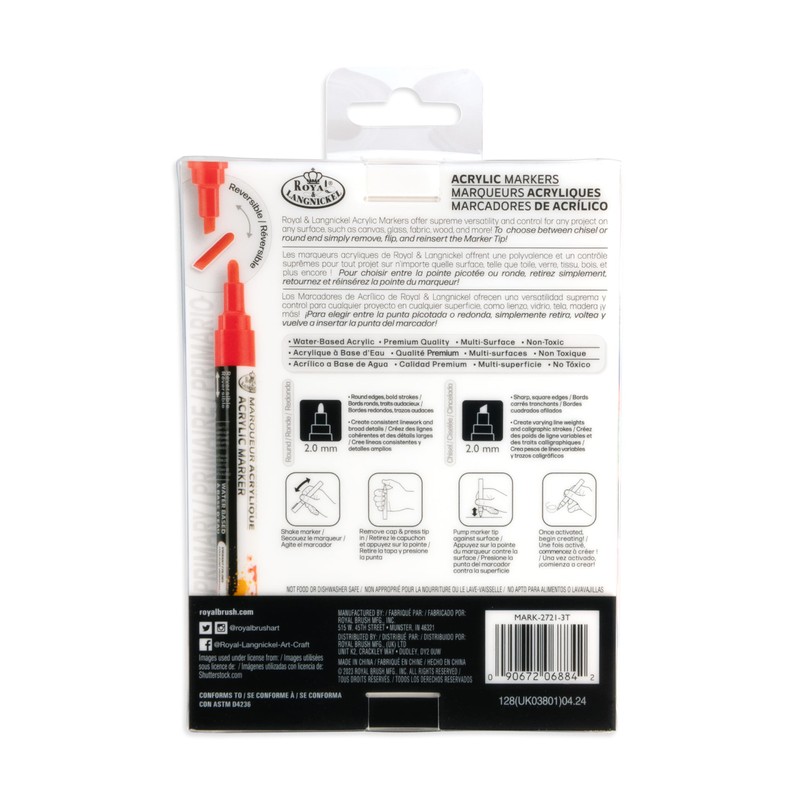 Royal & Langnickel 6pc ACRYLIC PAINT ARTIST MARKERS 2MM REVERIBLE