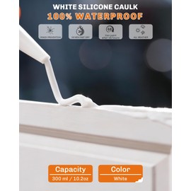 WELLUCK White Silicone Caulk, 100% Waterproof Silicone Sealant Adhesive Caulking,for RV, Kitchen,Bathroom, Window, Door, Glass,10.2FL.OZ/300ML (4-Pack)