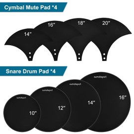 Drum Mute Pads 11 Pieces With Cymbal Pad and Hi hats Set Pad, Foam Drum Silencer Pads, Fits 10”, 12”, 14”, 16"
