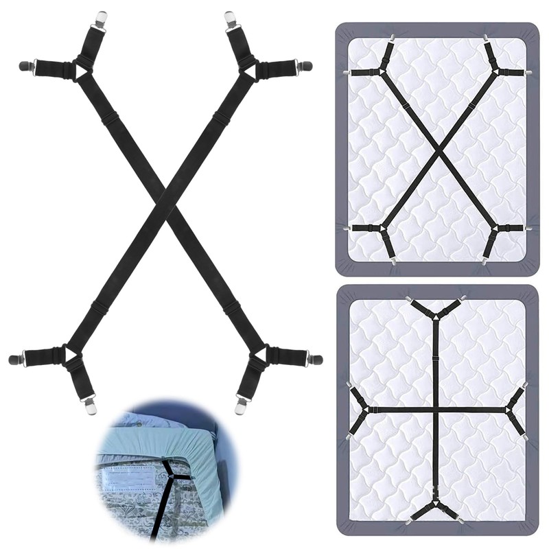 Pack of 2 Bed Sheet Tensioners, Adjustable, Elastic Bed Sheet