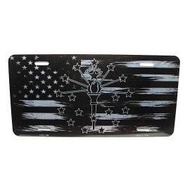 DIGIART INTERNATIONAL INDIANA STATE FLAG AMERICAN FLAG BRUSHED METAL CAR NOVELTY LICENSE PLATE AUTOTAG