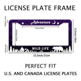 Adventure Awaist License Plate Frame, Mountains Forest Bear Tag Plate Frame Holder Cover, Metal Aluminum Rustproof Car Accessories with Screw Caps, Great Gift for Hiking Outdoor Sports Enthusiasts