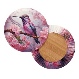 GLENLCWE 2Piece Pink Hummingbird Plum Blossom Round Bar Stool Cover Cushion with Elastic Band,Round Chair Seat Cushion for Women Bar Stool Chair Cover Padded,13-15inch