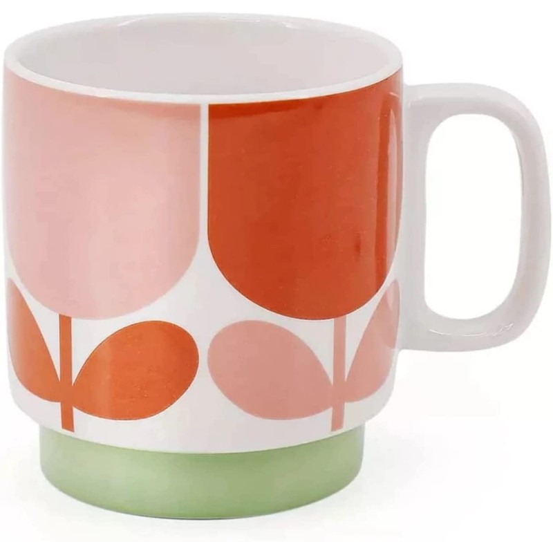 Orla Kiely Set of 2 Stacking Mugs Ceramic Block Flower