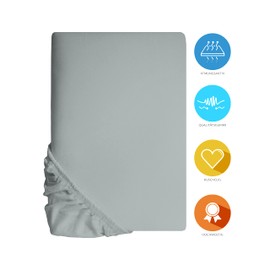 Jersey Spannbettlaken, Spannbetttuch, Lavea Serie Maya, 200x220cm für Boxspring- und Wasserbetten, Silber, 100% Baumwolle, hochwertige Verarbeitung, mit Gummizug