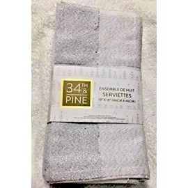 34th & Pine Holiday Silver White Metallic Checker Plaid Cotton Napkins  Set of 8