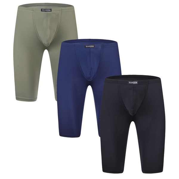 YUFEIDA Men's Compression Half Tights Leggings Sheer Swimwear Shorts Trunks Pant Pack of 3