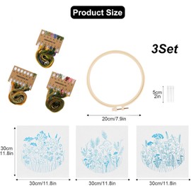 HAOCOO 3 Sets Embroidery Kit for Beginners, Cross Stitch Kits with Floral Pattern and Instructions, Full Range of Embroidery Cloth, Embroidery Hoops, Color Threads and Tool (Daisy)