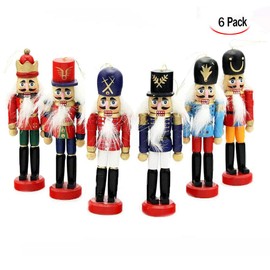 Xrten Christmas Nutcracker Ornaments Set, Wooden Nutcracker Figure, Pack of 6