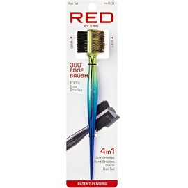 Red by Kiss Cepillo Para El Cabello 4 En 1, Peine Cardador 360°, Peine De Punta Fina, Control De Bordes, Cepillo De Peinado Con Cerdas 100% De Jabalí Para Mujeres Con Cabello Grueso Y Rizado
