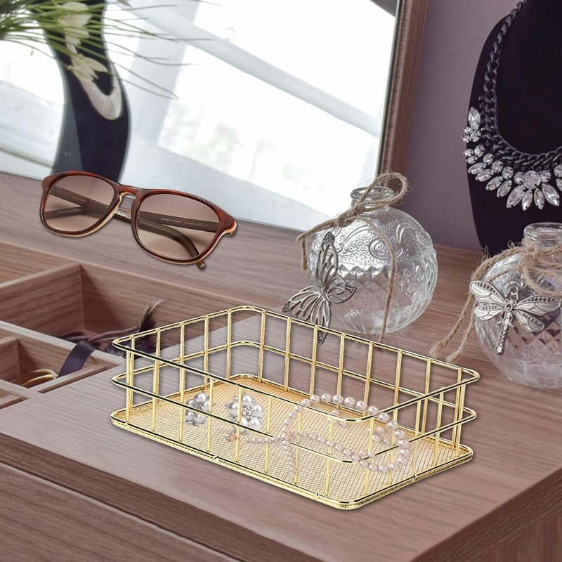 Nivvity Wire Mesh Basket, Golden Iron Storage Basket Multifunctional Wire