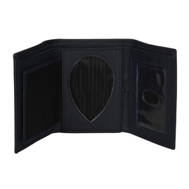 Leatherboss Genuine Leather Police Shield Shape Badge Holder Trifold Wallet, Black