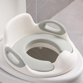 LZQ Children's Toilet Seat Toilet Attachment for Children 1-8 Years, Toilet Trainer with Non-Slip Padding, Handle, Backrest and Splash Guard (White)