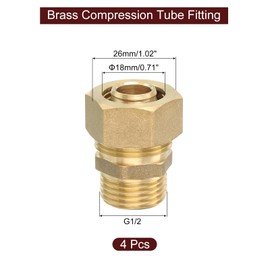 sourcing map 6Pcs Brass Compression Tube Fitting, 18mm Tube OD x G1/2 Male Connector Straight Coupling Adapter Union Fittings