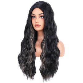BERON Black Mixed Blonde Wig Long Wavy Wig for Women Black Blonde Wigs Middle Part Wigs for Daily Party and Cosplay