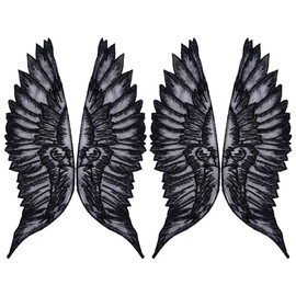 MAYJOYDIY 2 Pairs Black Angel Wings Patches 50 x 15.5 cm Large Wings Embroidered Appliques Made of Polyester for Sewing Feathers Appliques for Wedding Party Dress Wedding Dress Clothing Crafts