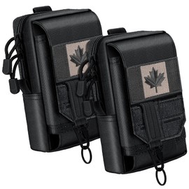bvya 2 Pack Tactical EDC Phone Pouches, Multi-Purpose Utility Tool Pocket Molle Phone Holster Waist Belt Pouch with Canada Flag Patch and Tactical Gear Clips