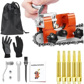 Chainsaw Sharpener Kit, Hand-Crank Chainsaw Sharpening Jig, Chain Saw Sharpener Tool with 10 High Hardness Bits, Gloves, Storage Bag and Brush, Portable Chainsaw Blade Sharpener for 6"-22" Chain Saws