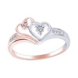 1/10 Carat Round White Natural Diamond Two Tone Heart Promise Ring In 14K Rose Gold Over Sterling silver (0.1 Cttw, I-J Color, I2-I3 Clarity) Ring Size-7