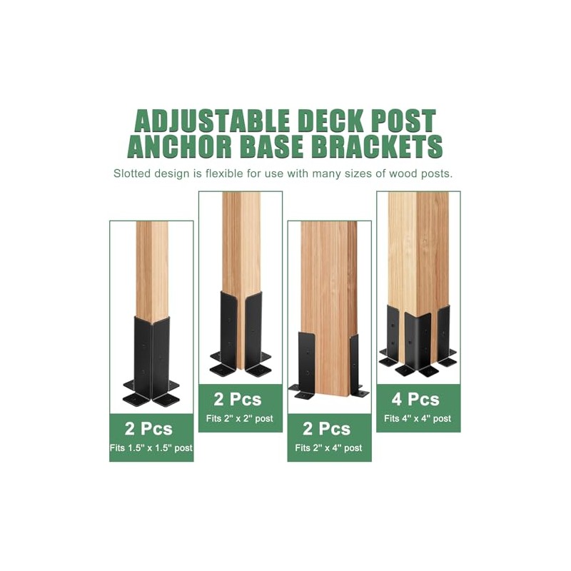 4Pcs Adjustable Post Anchor Brackets Kit, Fit 1.5x1.5, 2x2, 2x4,