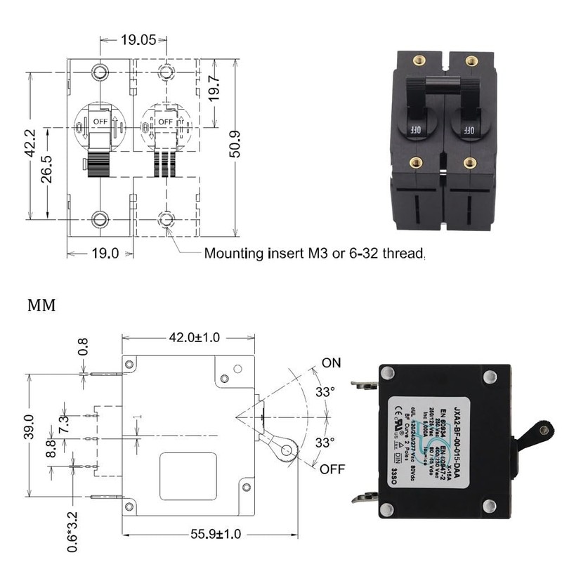 T Tocas Double Pole 15 Amp AC/DC Toggle Magnetic Circuit