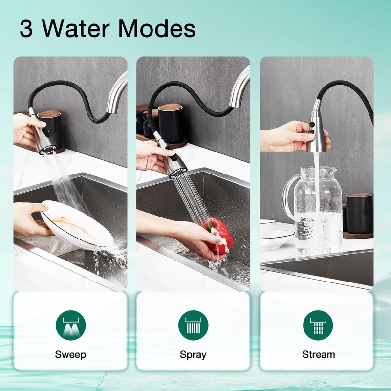 CREA Kitchen Sink Faucet,Pull Down Kitchen Faucets with Sprayer 3