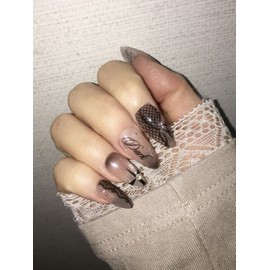 [Lettering Nail High Quality] Owner Chantelle Veil Nail Tips - Coffin Egg / [레터링네일고퀄리티] 주인장 샹텔 베일 네일팁 - 코핀에그