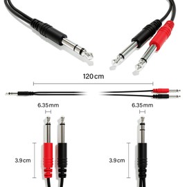 ExcelValley - Stereo to Mono Splitter Cable - 1/4" TRS to 2 x 1/4" TS - Professional Audio Adapter for Headphones, Microphones, Mixers, Amplifiers and Recording Equipment [150 cm - 59.06"]