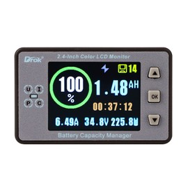 DROK Battery Monitor, DC 8-100V 300A Charge Discharge Split Type Coulometer 12V 24V 36V 48V 60V Coulometer Watt Meter, Capacity Percentage Time Power Voltmeter Ampmeter for RV Solar Panel Golf Cart