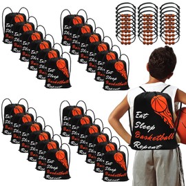 Cheelyvin.H 48 Pcs Party Favors of Ball Theme for Kids, 24 Pcs Ball Drawstring Bags & 24 Ball Bracelets, Lightweight Drawstring Bags Adjustable Braided Ball Charm Bracelet for Adults Boys Girls