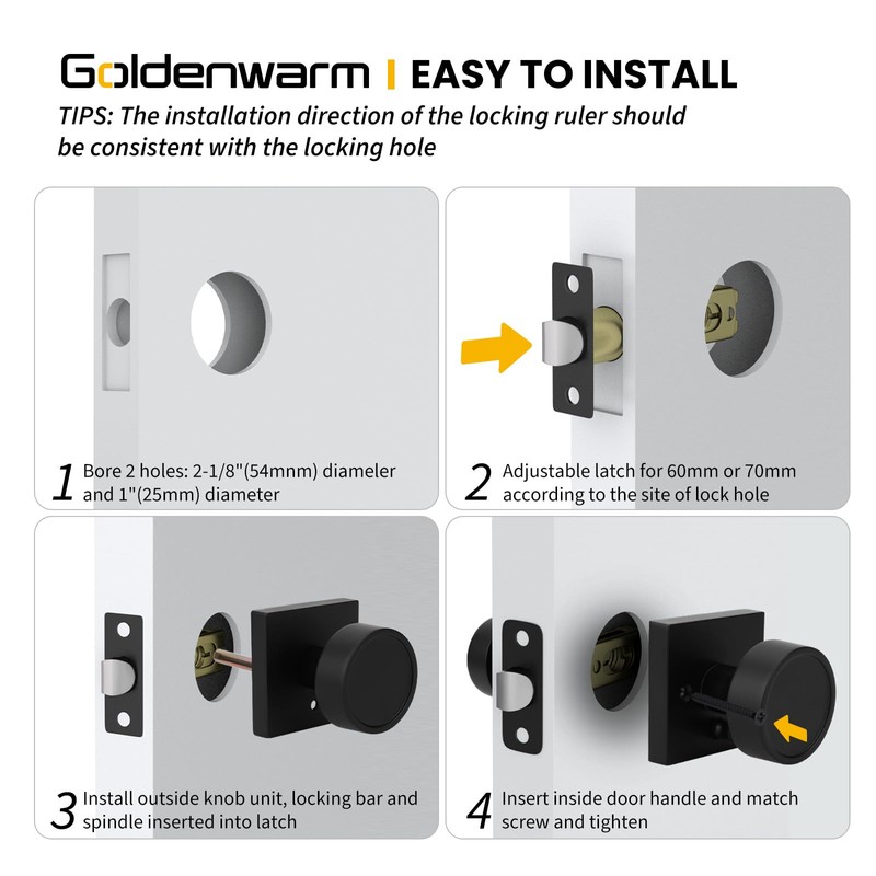 goldenwarm Black Door Knobs Interior, Privacy Matte Black Interior Door