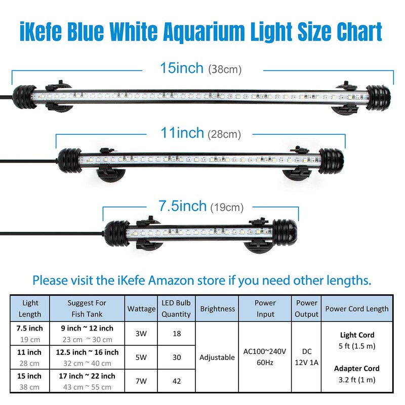 iKefe 7.5" White & Blue Submersible LED Aquarium Fish Tank