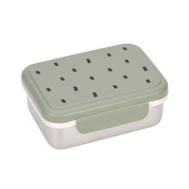 LÄSSIG Children’s Lunch Box, Stainless Steel Breakfast Box, Sustainable, for Nursery, School, Happy Prints Light Olive