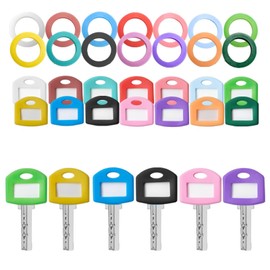 Pack of 20 Square Key Caps, Key Caps, Key Marking, for Easy Identification of Front Door Keys, Square, 2 Styles, 10 Colours
