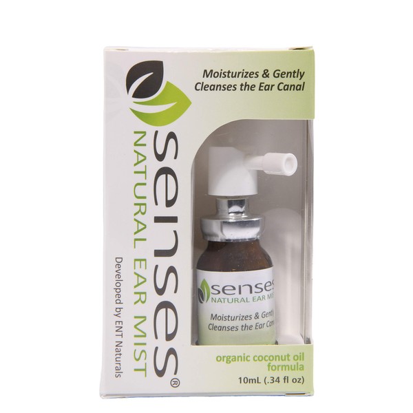SENSES Natural Ear Mist - Soothing, Organic Coconut Oil Mist for Irritated Ears - Use for Cleansing, Moisturizing, and to Reduce Wax Buildup - Natural Ear Relief