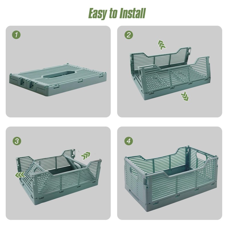Vivikivi 4-Pack Plastic Crates for Storage, Collapsible Storage Crates Stackable,