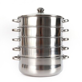 Xuthusman 26cm 5 Tier Stainless Steel Food Steamer Meat Vegetable Steamer Pot Steam Cookware with Glass Lid