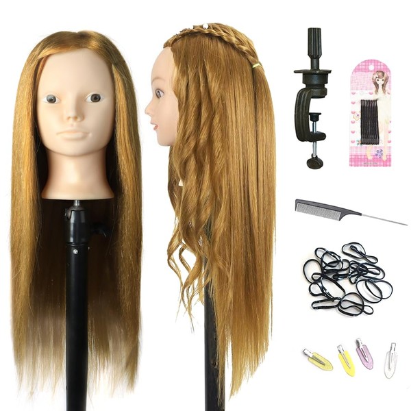 Hairdressing Head Makeup Head with Doll Head Stand, 80% Real