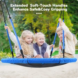 Trekassy 700lbs 40" Round Tree Swing with Handles for Kids Adults 900D Oxford Waterproof 2pcs Tree Hanging Straps Blue
