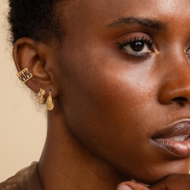 MYEARS Women Ear Cuff Earrings Gold Non Pierced Cartilage Clip on Open Wrap Beaded Station Hoop Blue Cubic Zirconia 14K Gold Plated Simple Hypoallergenic Everyday Jewelry